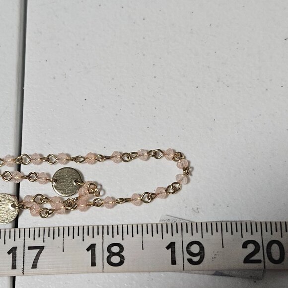 Elegant Beaded Gold Tone Necklace Pink Crystal Accent Coin Charms Formal Fashion - Picture 5 of 5